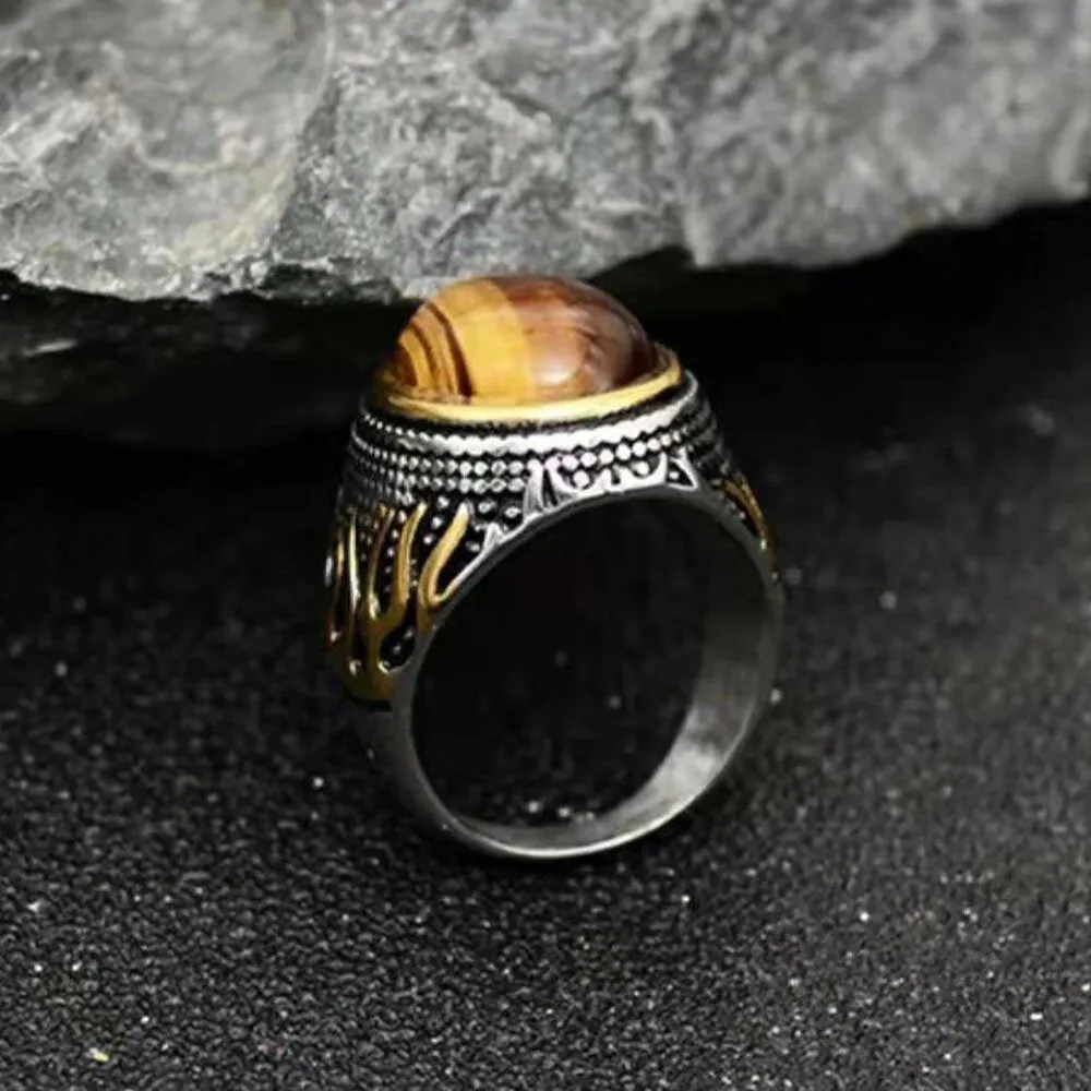 1 Pcs Fashion Retro Gemstone Wind Flame Series Domineering Classic Ring