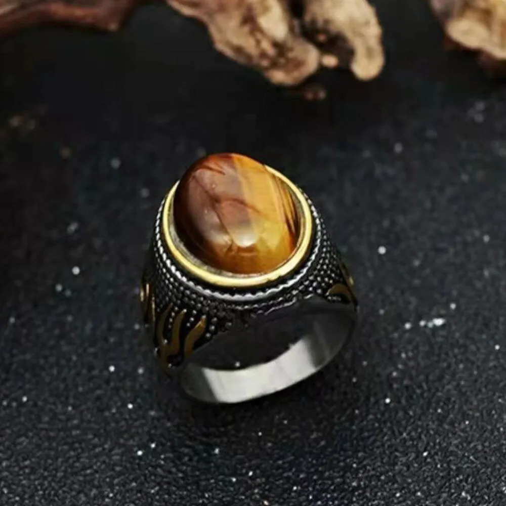 1 Pcs Fashion Retro Gemstone Wind Flame Series Domineering Classic Ring