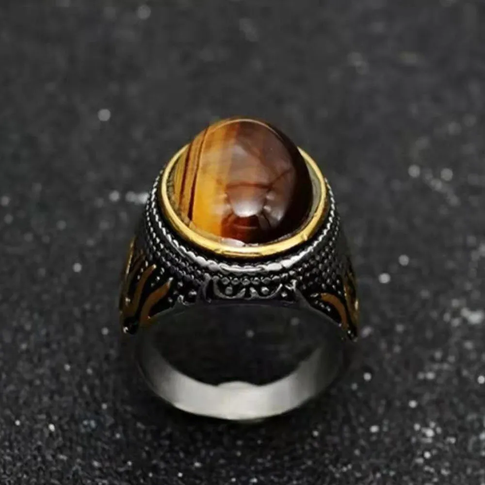 1 Pcs Fashion Retro Gemstone Wind Flame Series Domineering Classic Ring