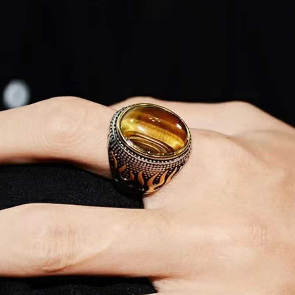 1 Pcs Fashion Retro Gemstone Wind Flame Series Domineering Classic Ring
