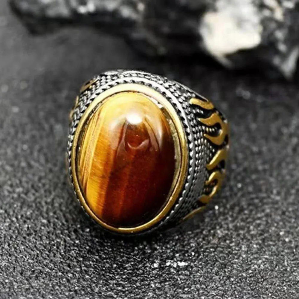 1 Pcs Fashion Retro Gemstone Wind Flame Series Domineering Classic Ring