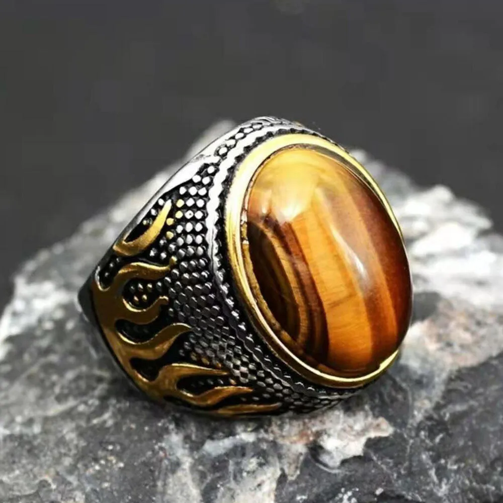 1 Pcs Fashion Retro Gemstone Wind Flame Series Domineering Classic Ring