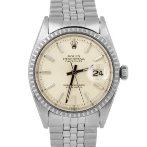 1969 Rolex DateJust IVORY 36mm Stainless Steel Automatic Jubilee Watch 1603