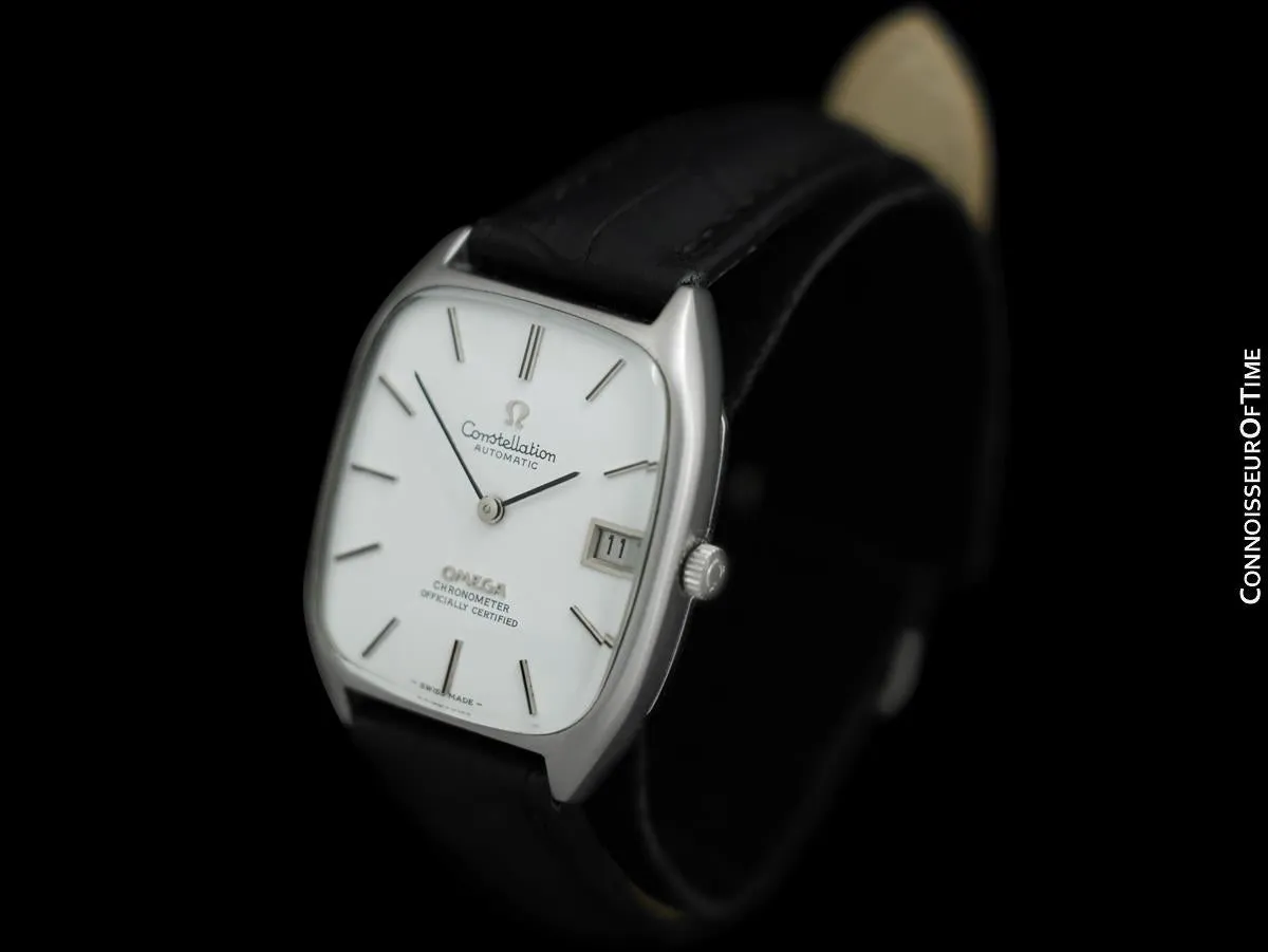 1970 Omega Constellation Chronometer Vintage Mens Tonneau Watch - Stainless Steel