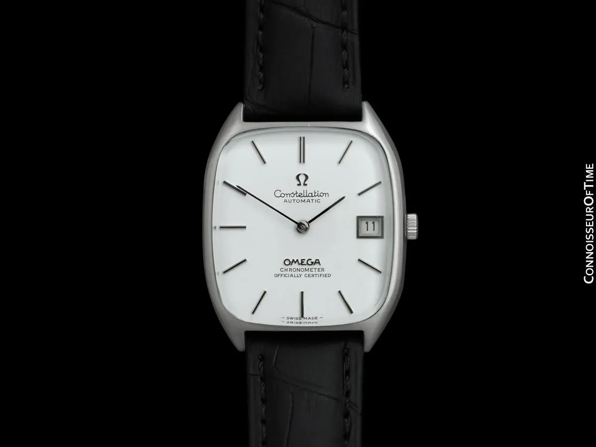 1970 Omega Constellation Chronometer Vintage Mens Tonneau Watch - Stainless Steel