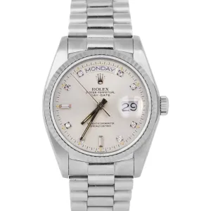 1984 Rolex Day-Date President SILVER DIAMOND 36mm 18K White Gold Watch 18039