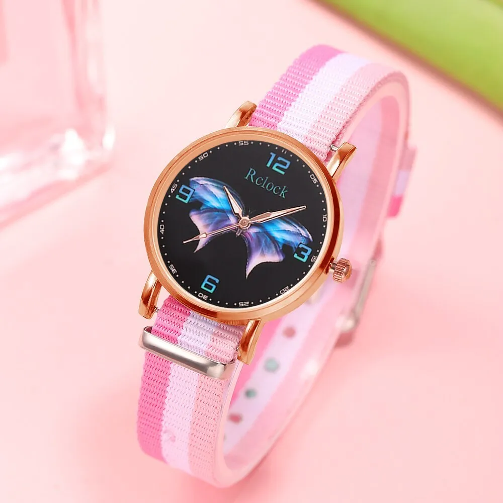 5pcs Set Fashion Women Watches Ladies Dress Nylon Quartz Watch Womens Butterfly Design Bracelet Wrist Watch