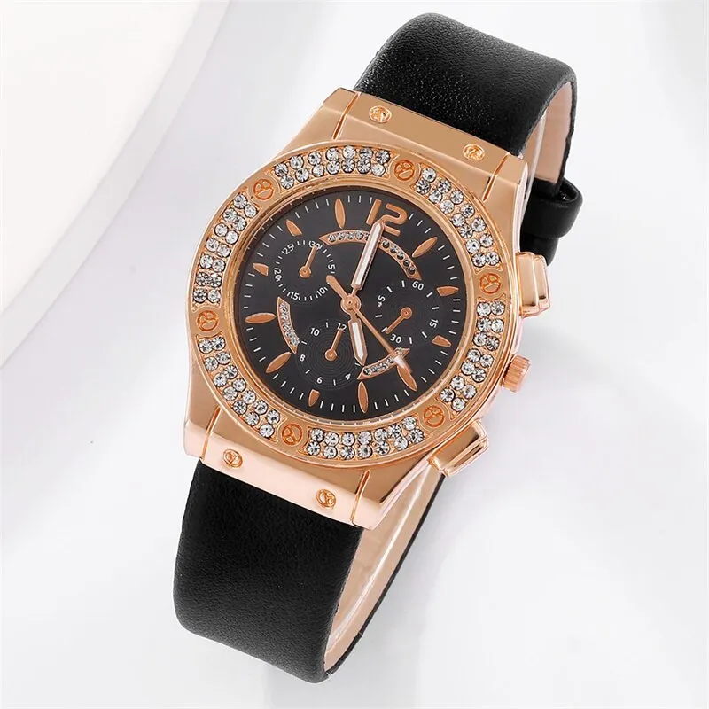 5pcs Set Watches Women Leather Band Ladies Watch Simple Casual Womens Analog Wristwatch Bracelet Gift Montre Femme