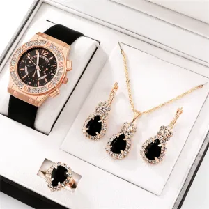 5pcs Set Watches Women Leather Band Ladies Watch Simple Casual Womens Analog Wristwatch Bracelet Gift Montre Femme
