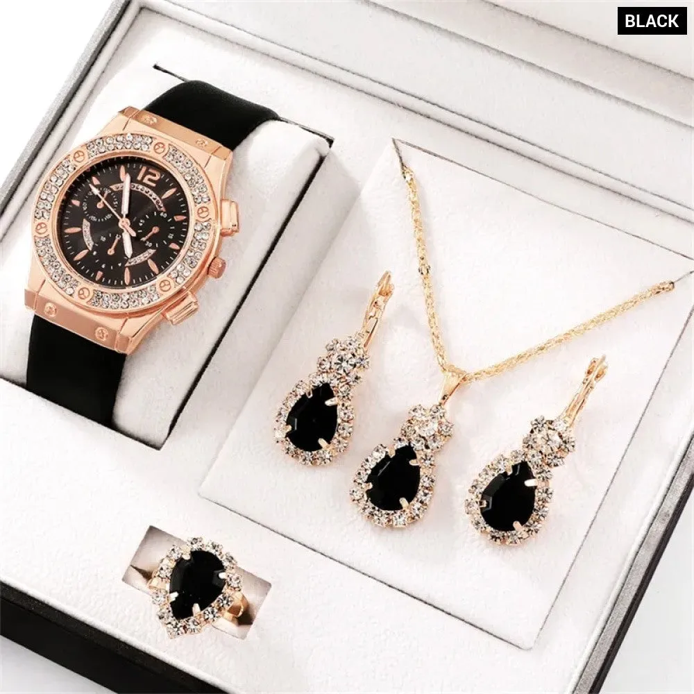 5pcs Set Watches Women Leather Band Ladies Watch Simple Casual Womens Analog Wristwatch Bracelet Gift Montre Femme