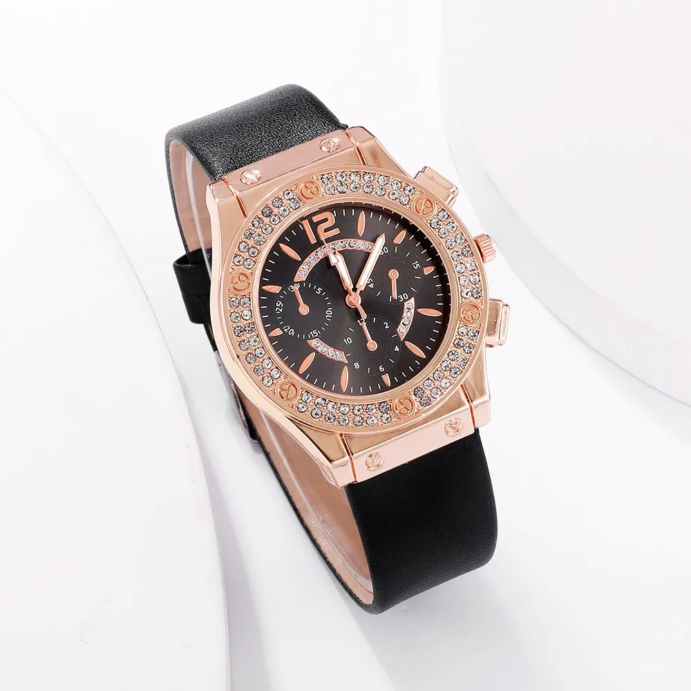 5pcs Set Watches Women Leather Band Ladies Watch Simple Casual Womens Analog Wristwatch Bracelet Gift Montre Femme