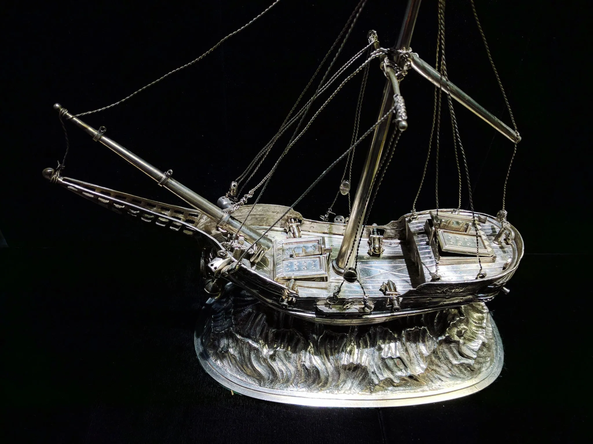 A German Silver Ship Inkstand Circa 1700s Intricate Detail w/ COA- $15K VALUE!