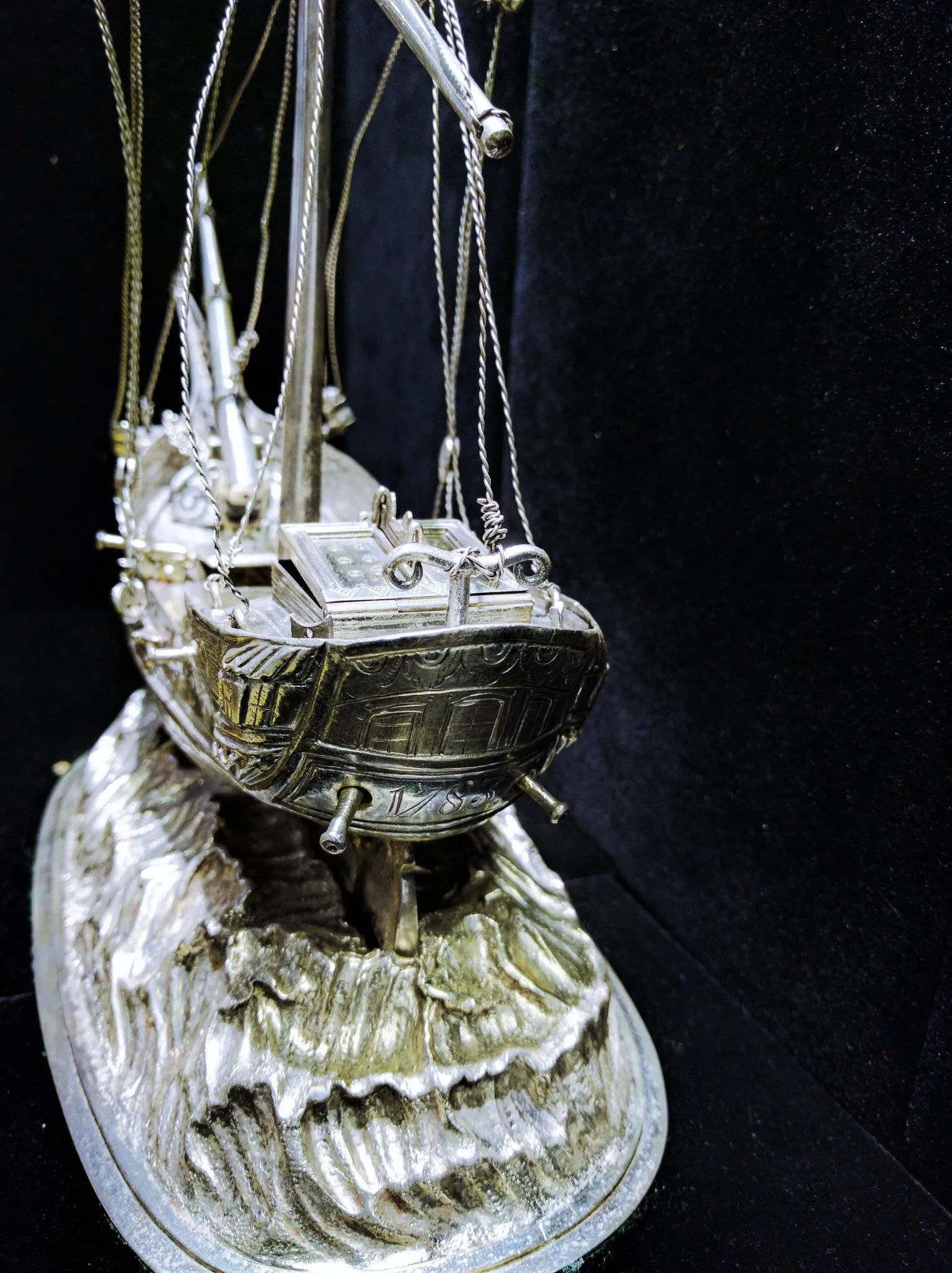 A German Silver Ship Inkstand Circa 1700s Intricate Detail w/ COA- $15K VALUE!