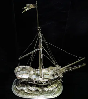 A German Silver Ship Inkstand Circa 1700s Intricate Detail w/ COA- $15K VALUE!
