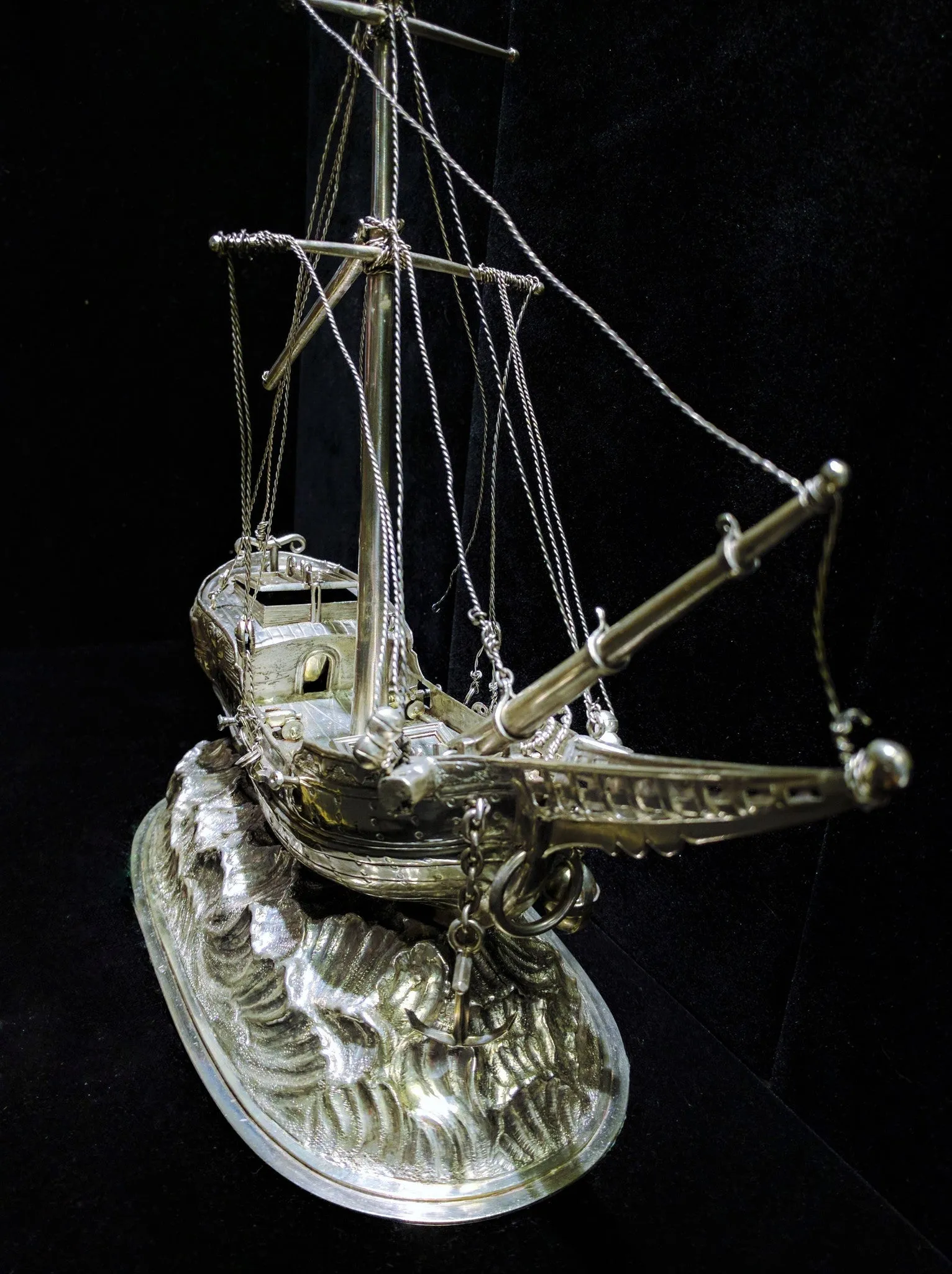 A German Silver Ship Inkstand Circa 1700s Intricate Detail w/ COA- $15K VALUE!