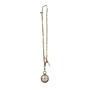 Antique British Enamelled Photo Locket on a Gold-Filled Pocket Watch and Edwardian Chain