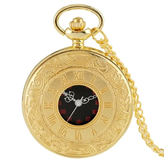 Antique Retro Roman Numerals Display Quartz Pocket Watch