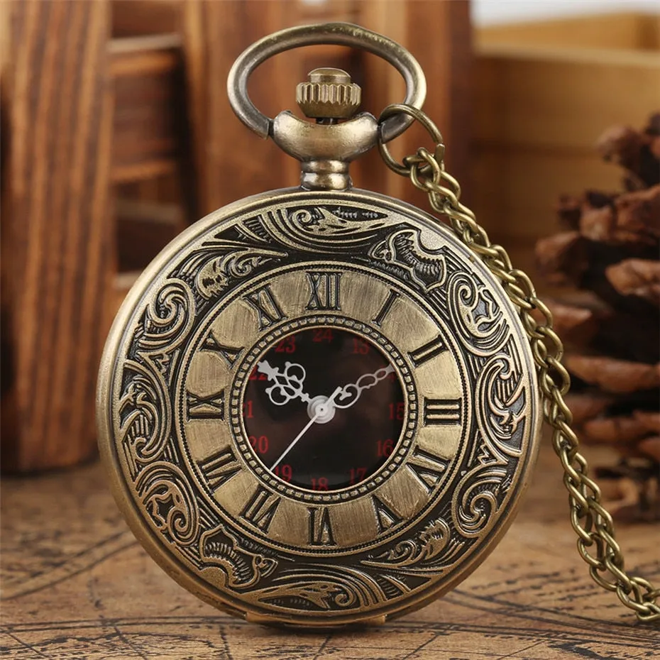 Antique Retro Roman Numerals Display Quartz Pocket Watch