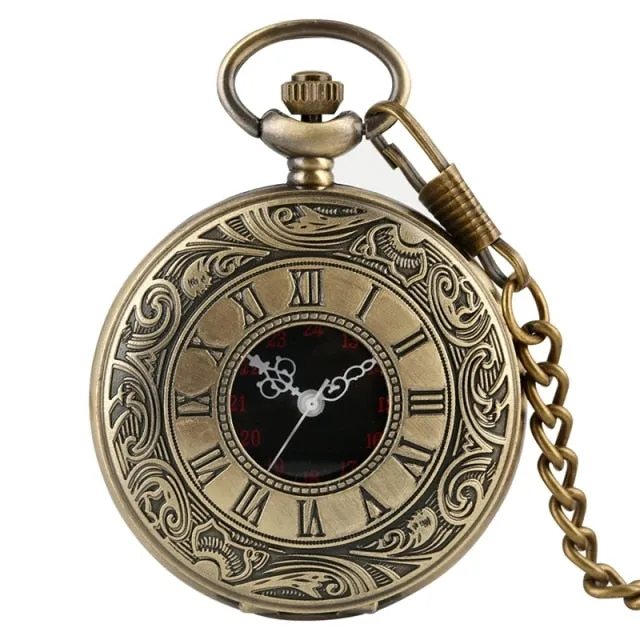 Antique Retro Roman Numerals Display Quartz Pocket Watch