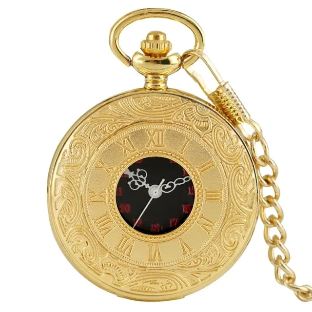 Antique Retro Roman Numerals Display Quartz Pocket Watch