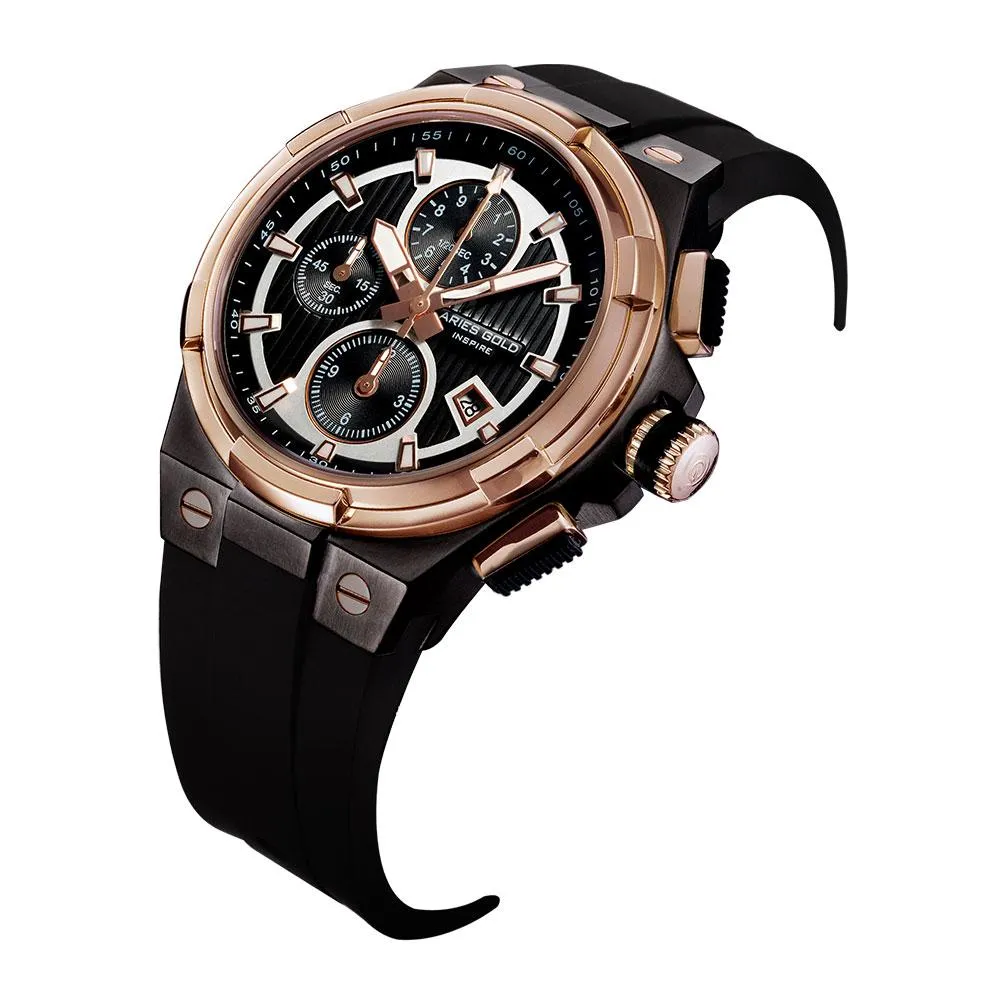 Aries Gold King Two-Tone Stainless Steel Hi-Tech Black Synthetic Strap G 7311 BKRG-BKRG  Watch