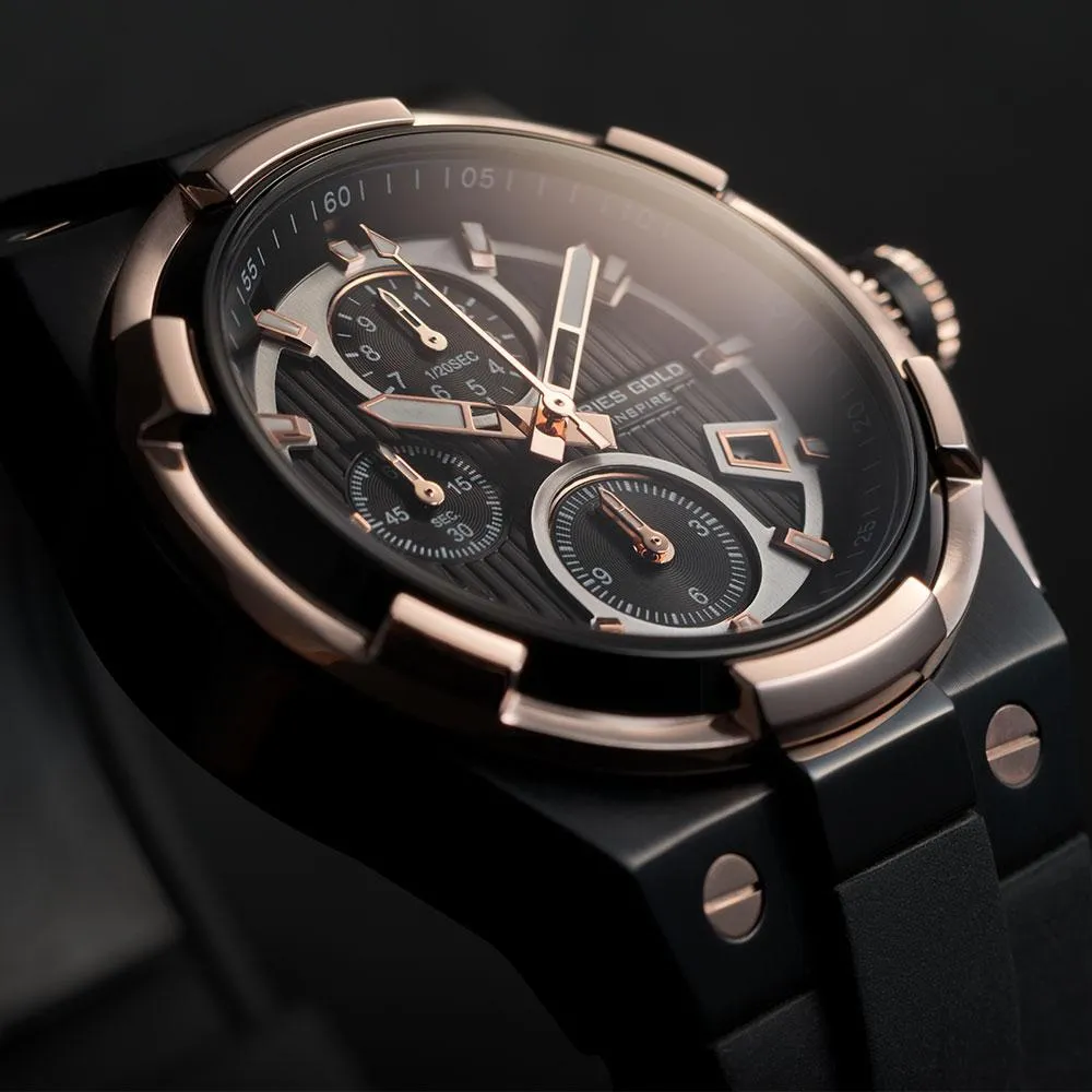 Aries Gold King Two-Tone Stainless Steel Hi-Tech Black Synthetic Strap G 7311 BKRG-BKRG  Watch