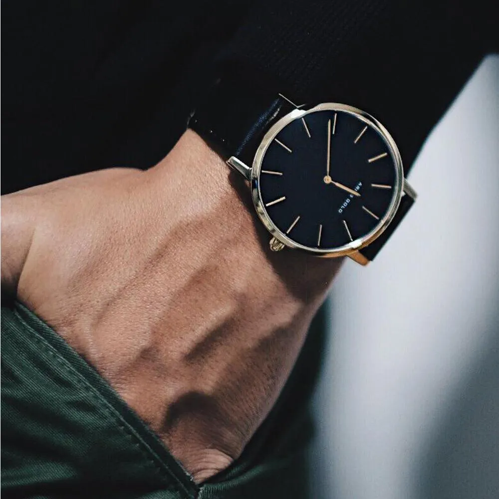 Aries Gold Urban Santos Black Leather Strap G 1022 G-BK Watch