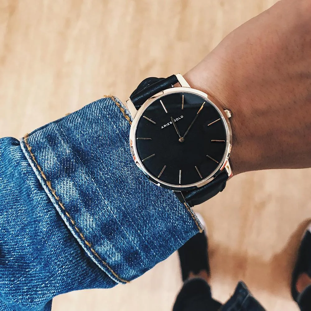 Aries Gold Urban Santos Black Leather Strap G 1022 G-BK Watch