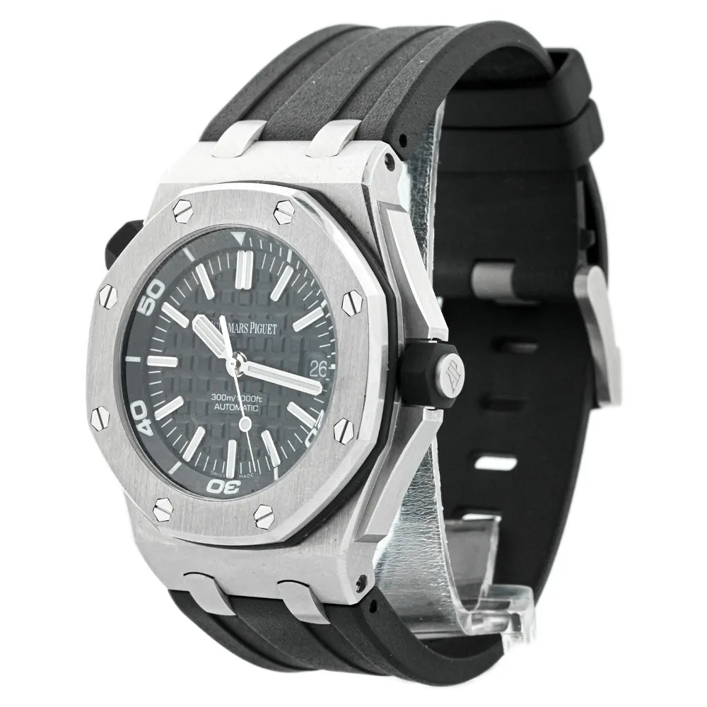Audemars Piguet Men's Royal Oak Offshore Diver Stainless Steel 42mm Black Méga Tapisserie Stick Dial Watch Reference #: 15703ST.OO.A002CA.01