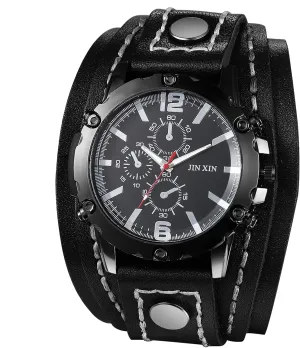 Avaner Men's Punk Leather Watches: Retro Vintage Steampunk Wide Band Quartz Cuff Wrsit Watches