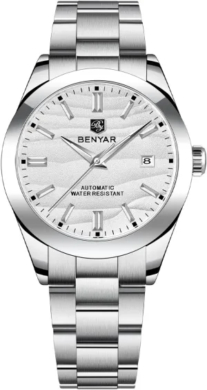 BENYAR Men's Automatic Watch 40MM Dial 50M Water Resistant Luminous Pointer with Date Display Classic Stainless Steel Watch for Men