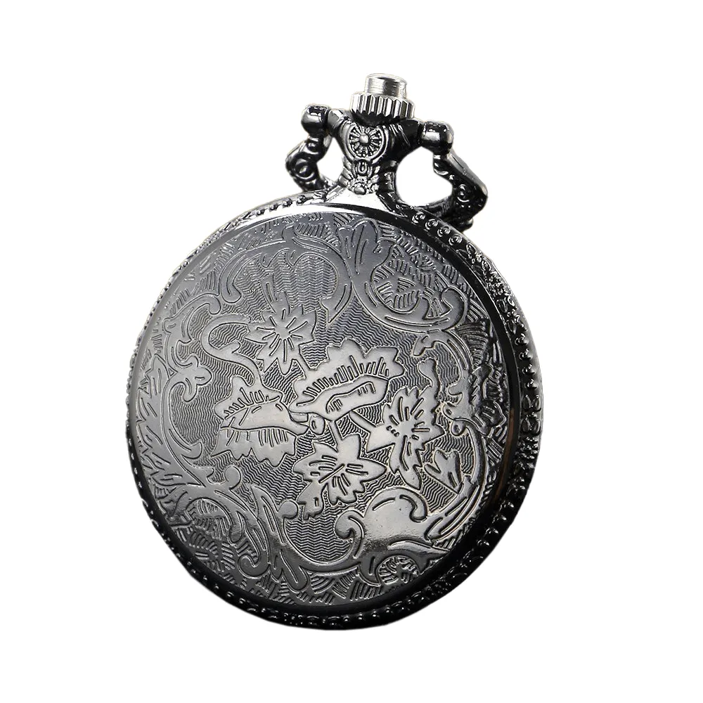 Black Quartz Pocket Chain Watch with Skull / Gothic Style Unisex Accessories