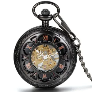 Black See Though Face Retro Vintage Pendant Pocket Watch