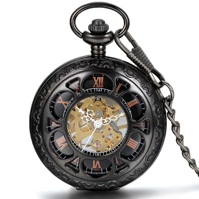 Black See Though Face Retro Vintage Pendant Pocket Watch