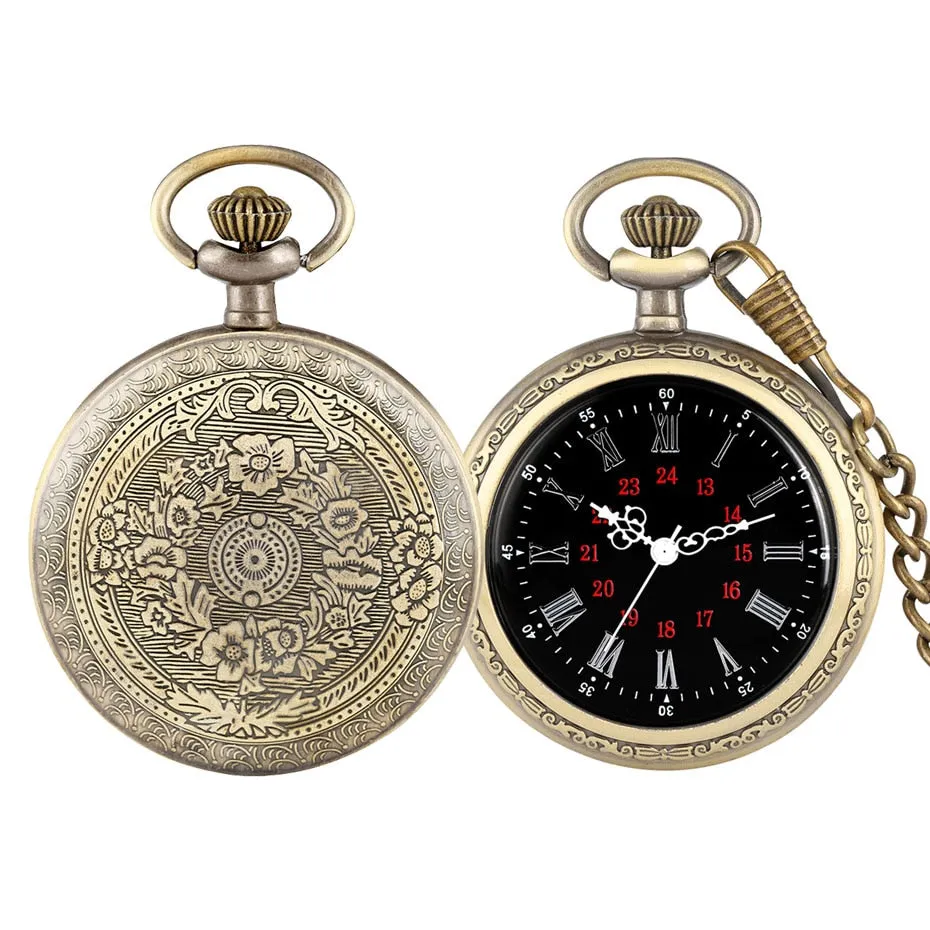 Bronze Retro Roman Numerals Display Quartz Pocket Watch Vintage