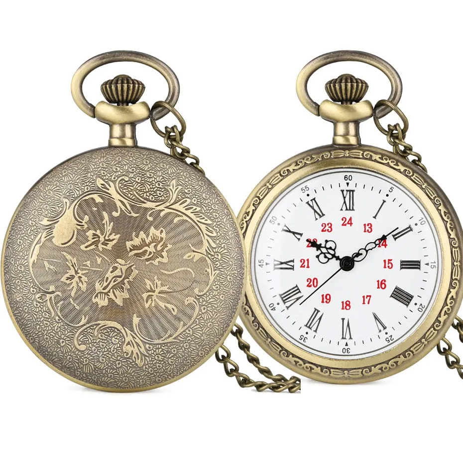 Bronze Retro Roman Numerals Display Quartz Pocket Watch Vintage