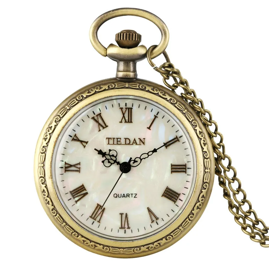 Bronze Retro Roman Numerals Display Quartz Pocket Watch Vintage