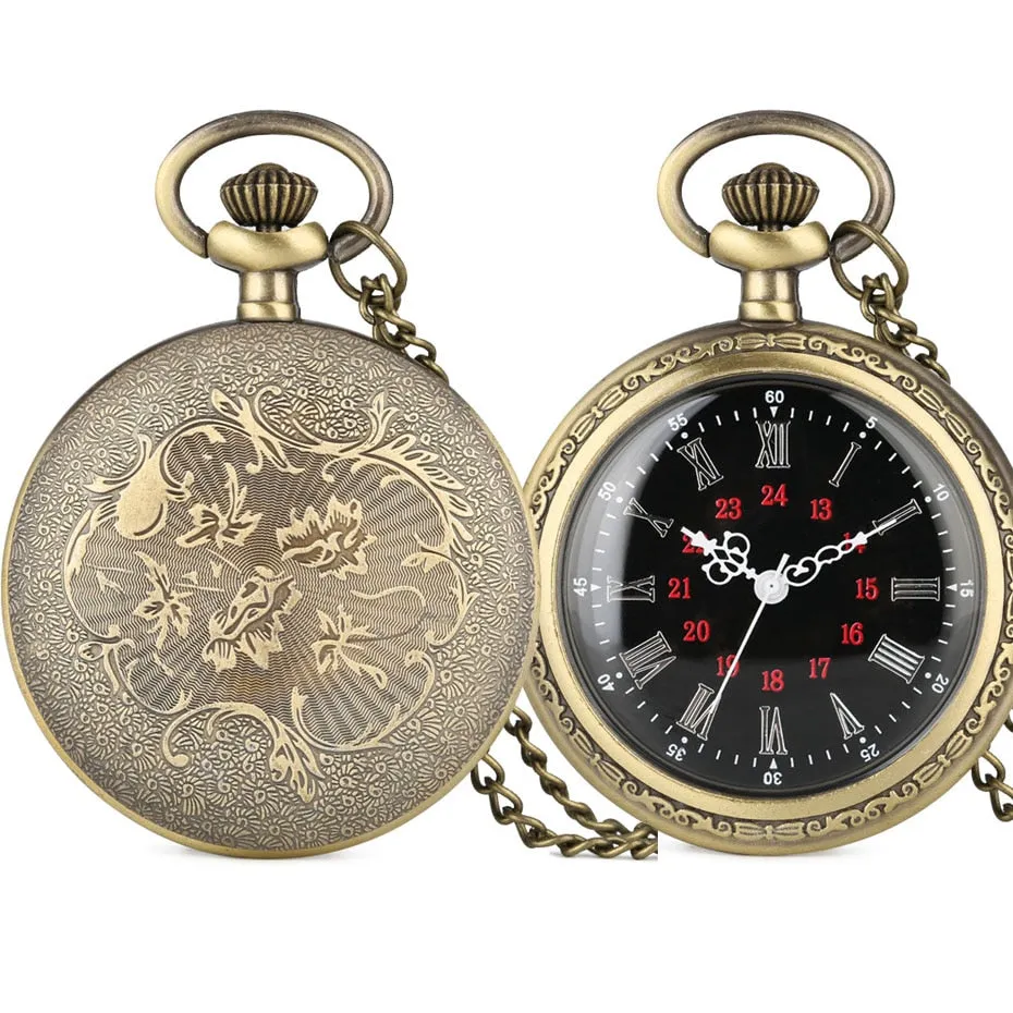 Bronze Retro Roman Numerals Display Quartz Pocket Watch Vintage
