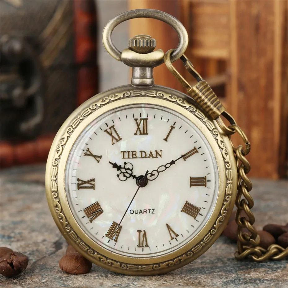 Bronze Retro Roman Numerals Display Quartz Pocket Watch Vintage