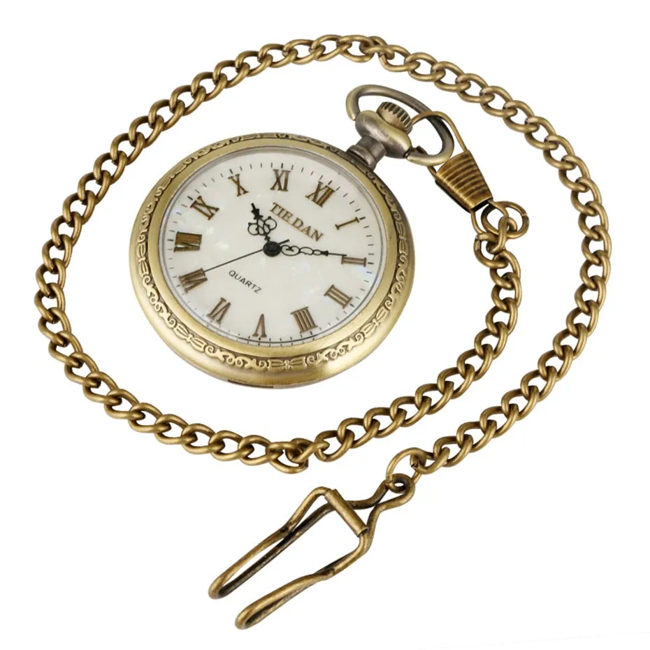 Bronze Retro Roman Numerals Display Quartz Pocket Watch Vintage