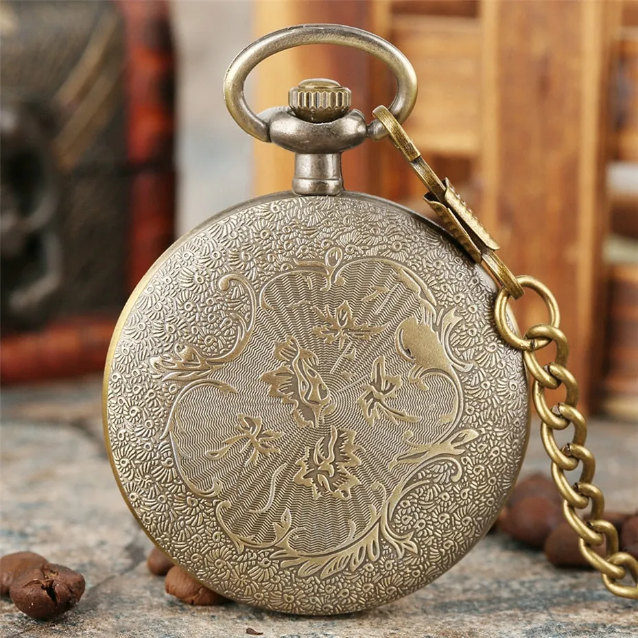 Bronze Retro Roman Numerals Display Quartz Pocket Watch Vintage