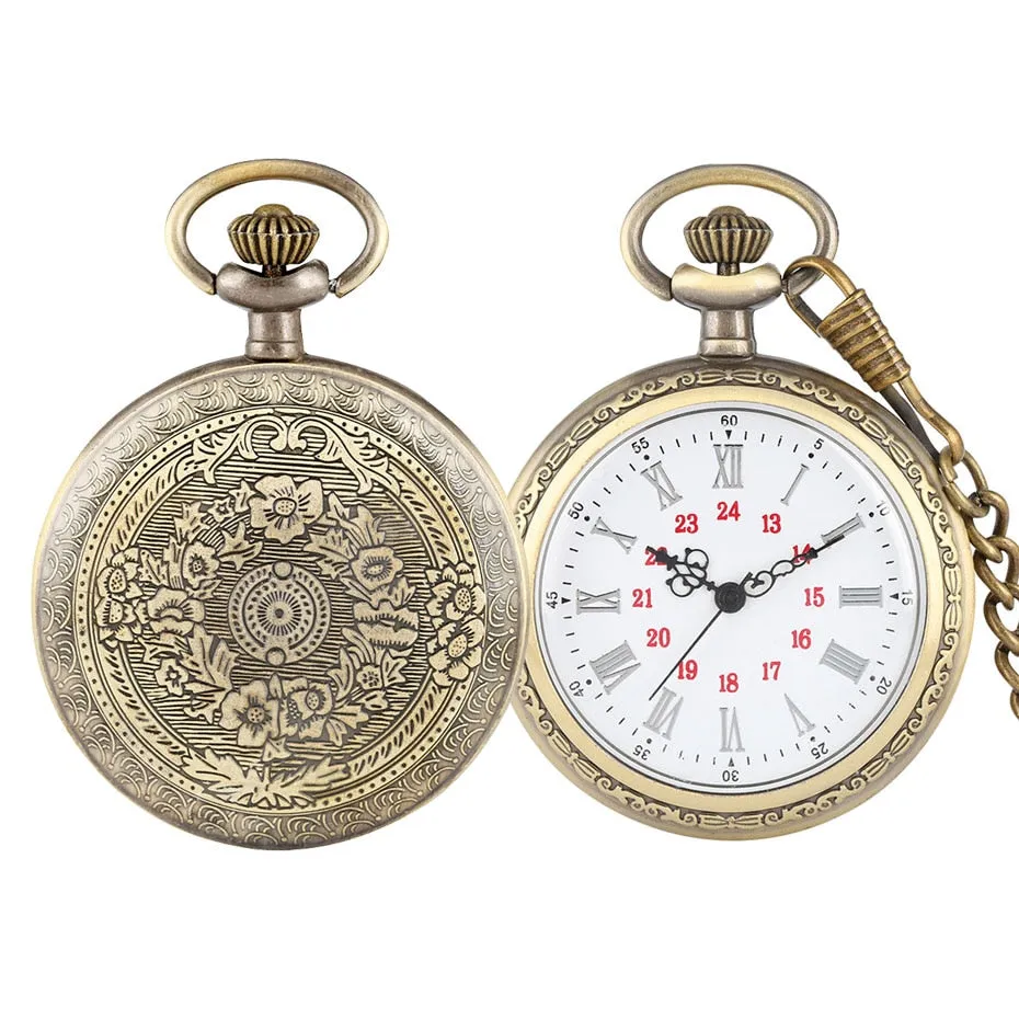 Bronze Retro Roman Numerals Display Quartz Pocket Watch Vintage