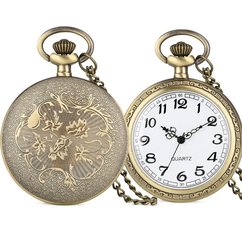 Bronze Retro Roman Numerals Display Quartz Pocket Watch Vintage