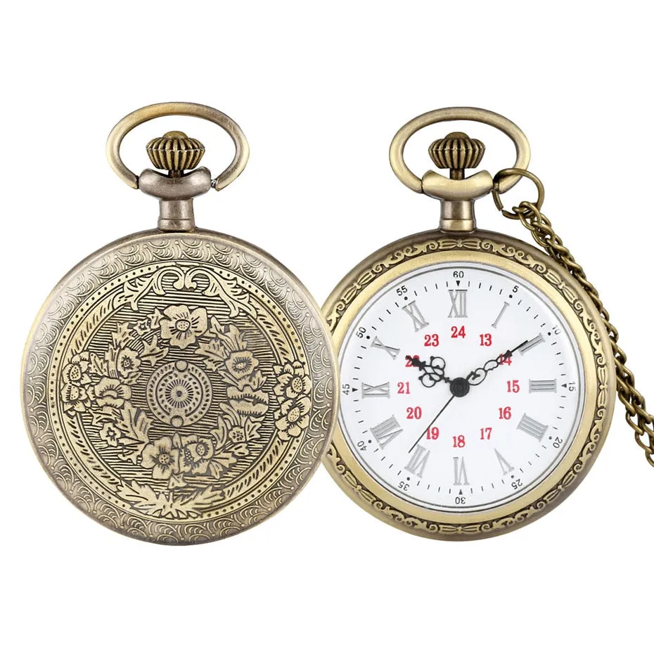 Bronze Retro Roman Numerals Display Quartz Pocket Watch Vintage