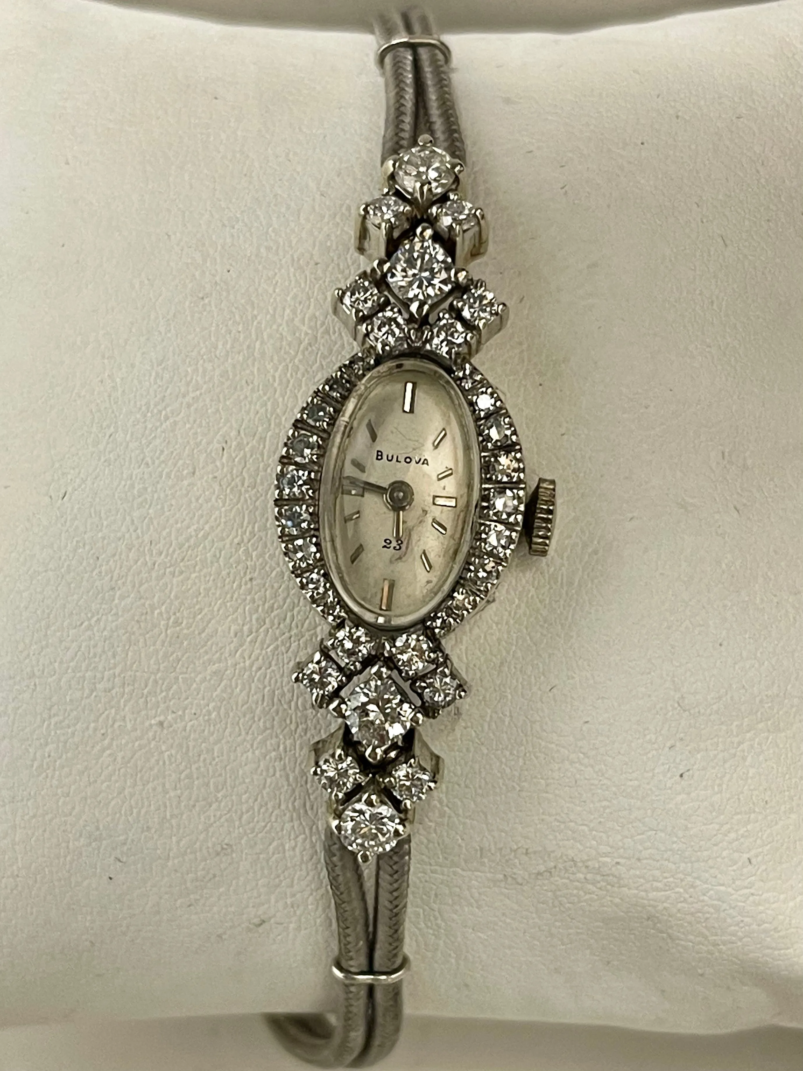 Bulova Designer Oval shaped Solid WG Ladies Watch w/ Diamonds - $20K APR w/ COA!