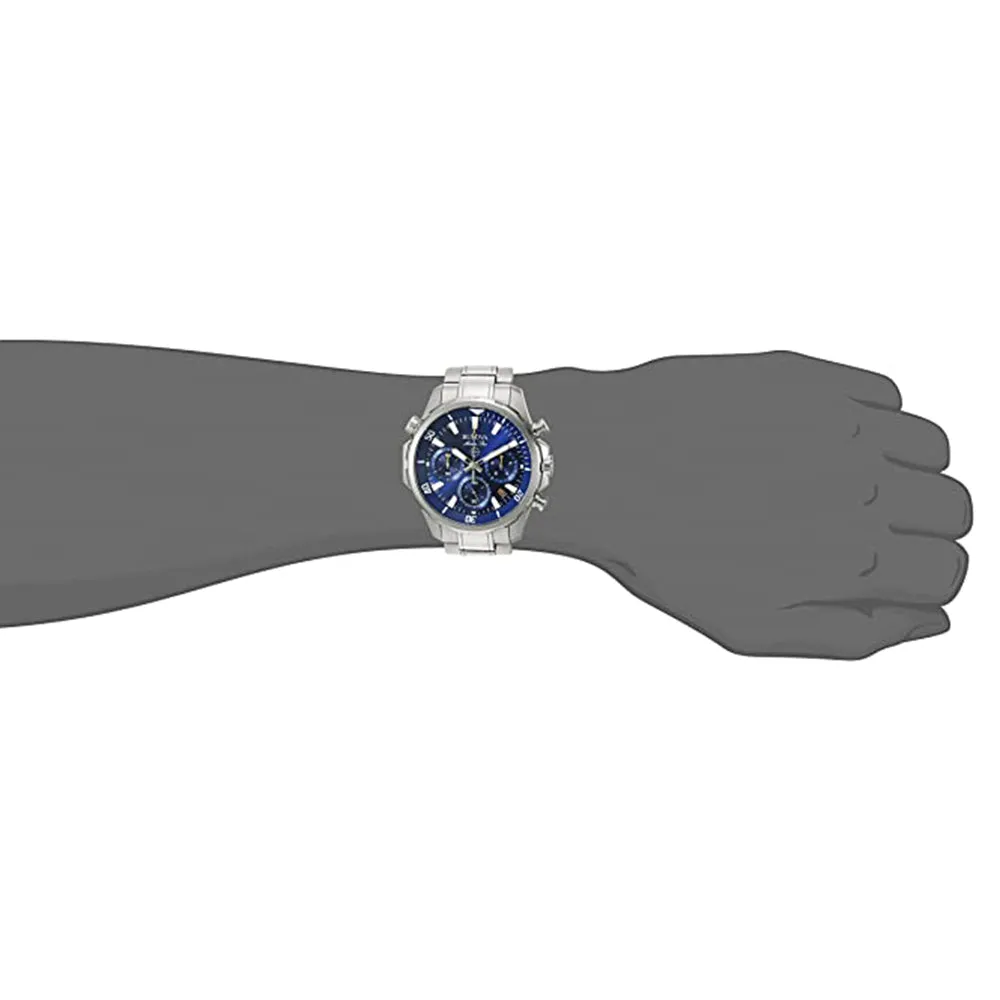 Bulova Mens Blue Dial Silver Band Stainless Steel Dress Quartz Watch - 96B256
