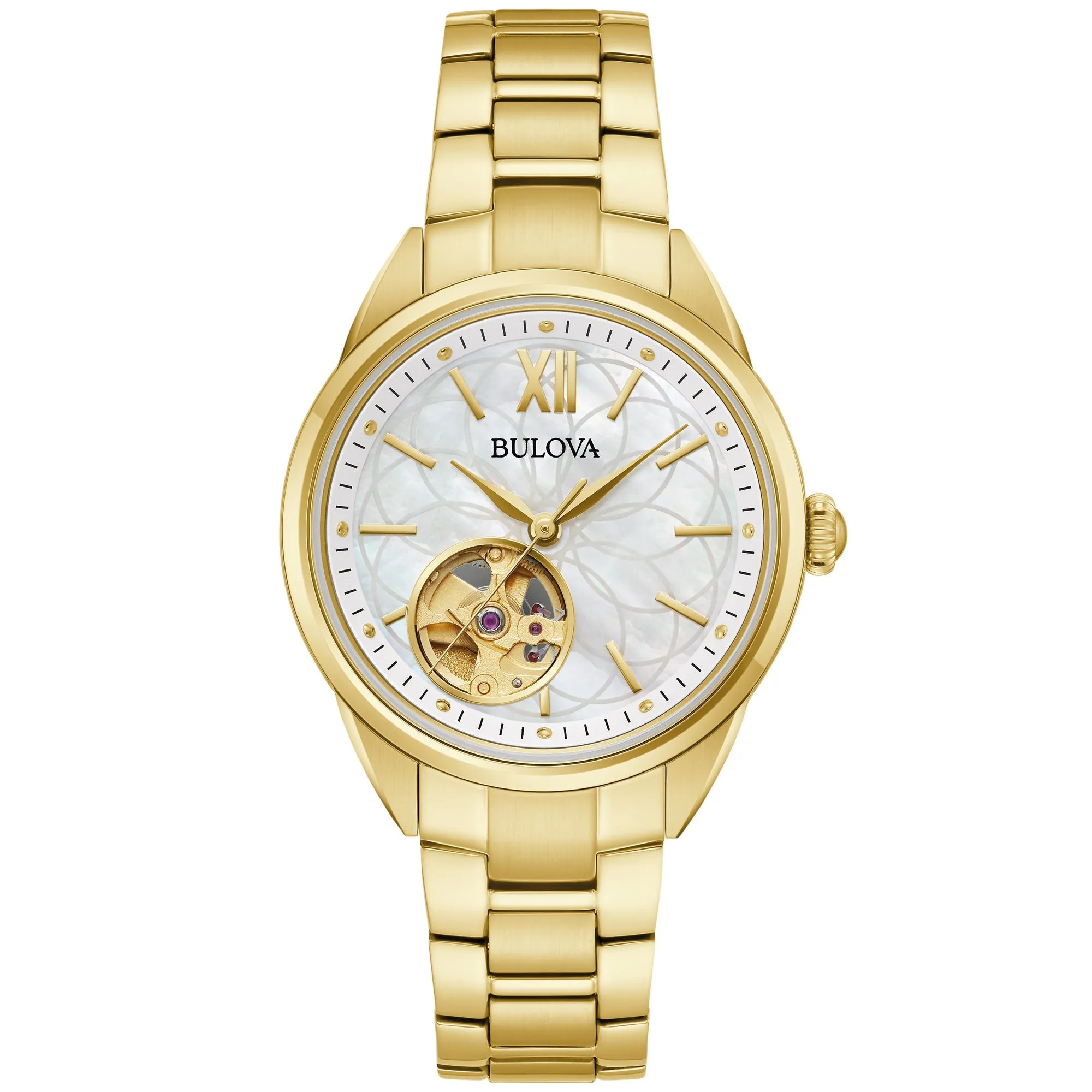 Bulova Sutton Automatic Mother-of-Pearl Dial Gold-Tone Bracelet Watch 34.5mm - 97L172