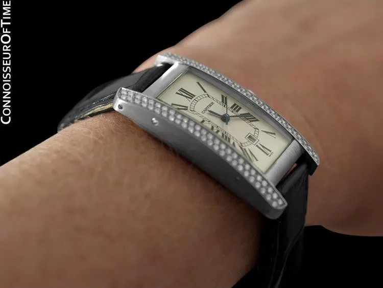 Cartier Tank Americaine Midsize Automatic Watch, Ref. 1726 - 18K White Gold & Factory Diamonds