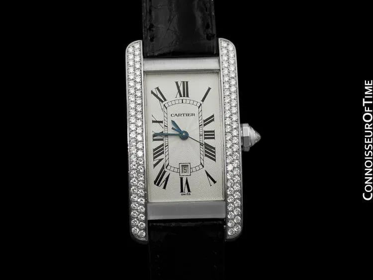 Cartier Tank Americaine Midsize Automatic Watch, Ref. 1726 - 18K White Gold & Factory Diamonds