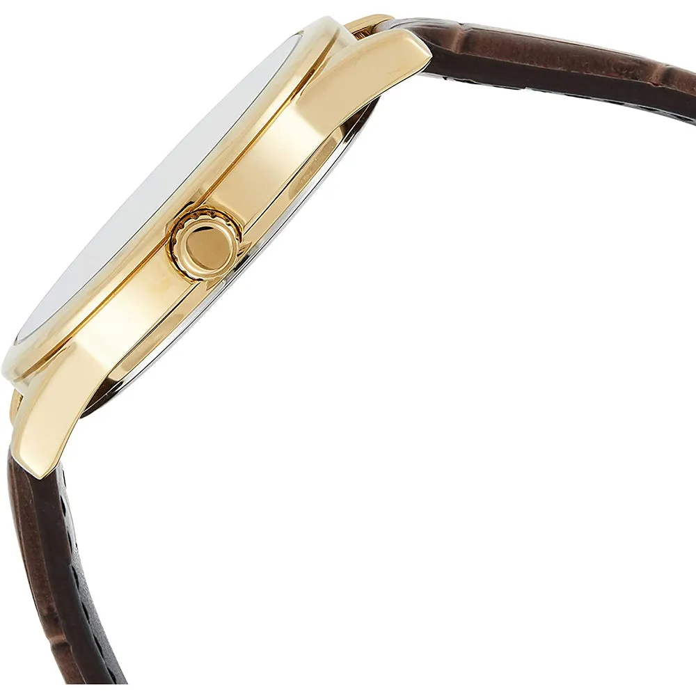Casio Mens Brown Leather Strap Easy Reader Gold Dial Analog Quartz Watch - MTP-V001GL-9BUDF